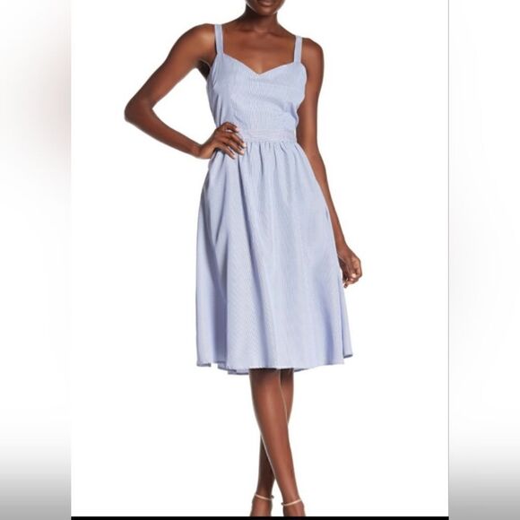 MelloDay Blue Striped Tie Back Dress - Picture 1 of 7